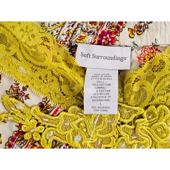 Soft Surroundings Floral Lace Trim Camisole Top S 100% Cotton & Nylon Beige & Ye - Picture 2 of 4